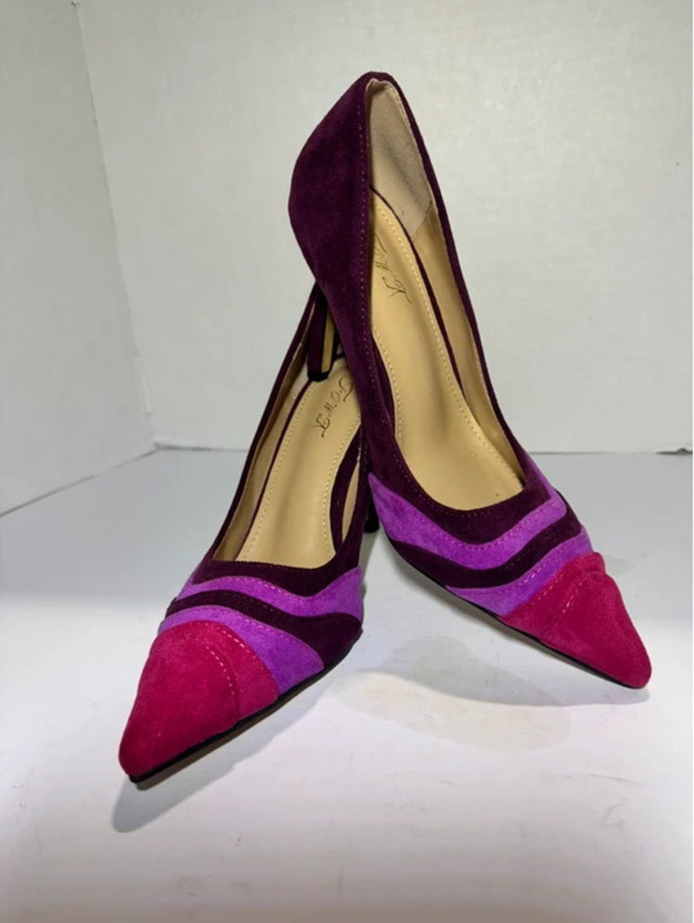 FOWT Women’s 36 Chic Purple & Pink Wave Pattern Sculptural Heel Pumps